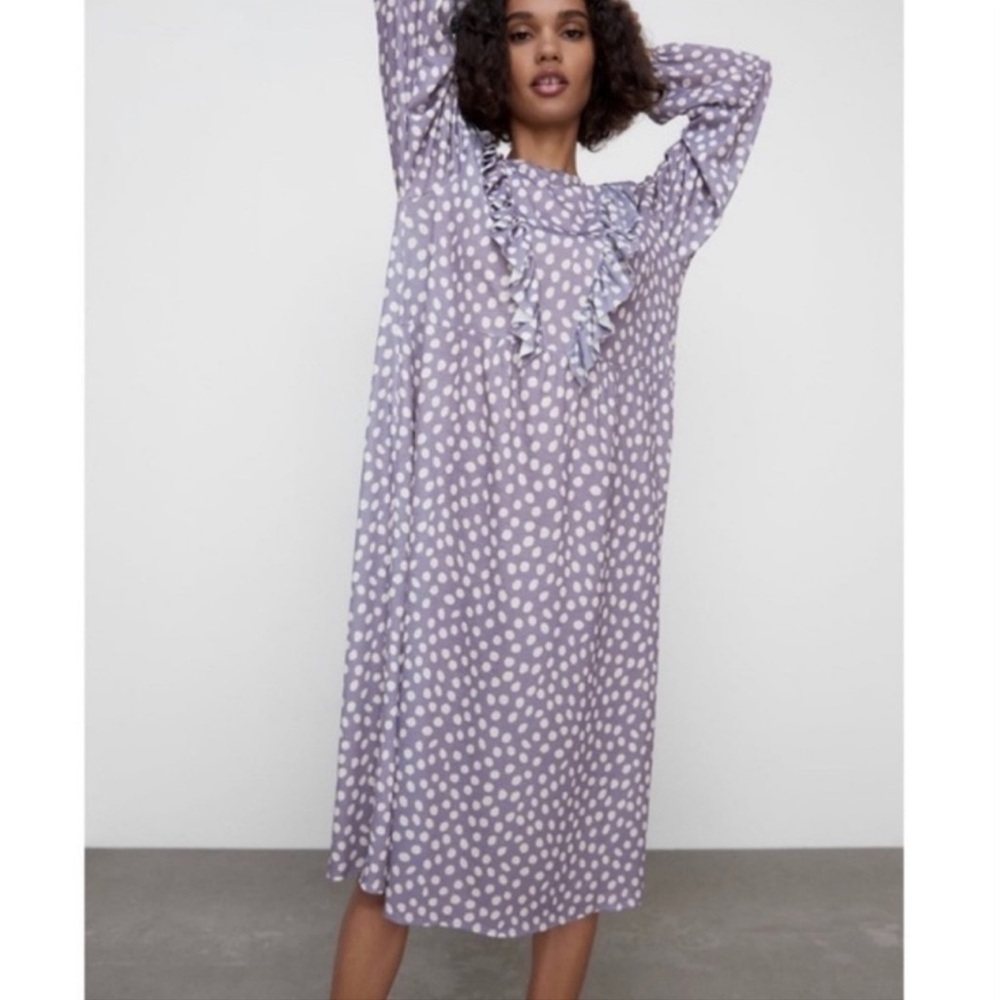 Zara Ruffle Front Polka Dot Dress